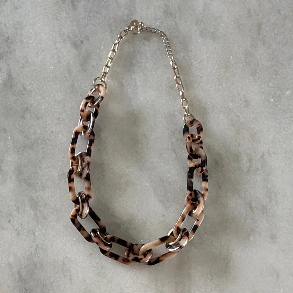 LOFT Leopard Patterned Necklace with Gold Chain - Picture 1 of 1